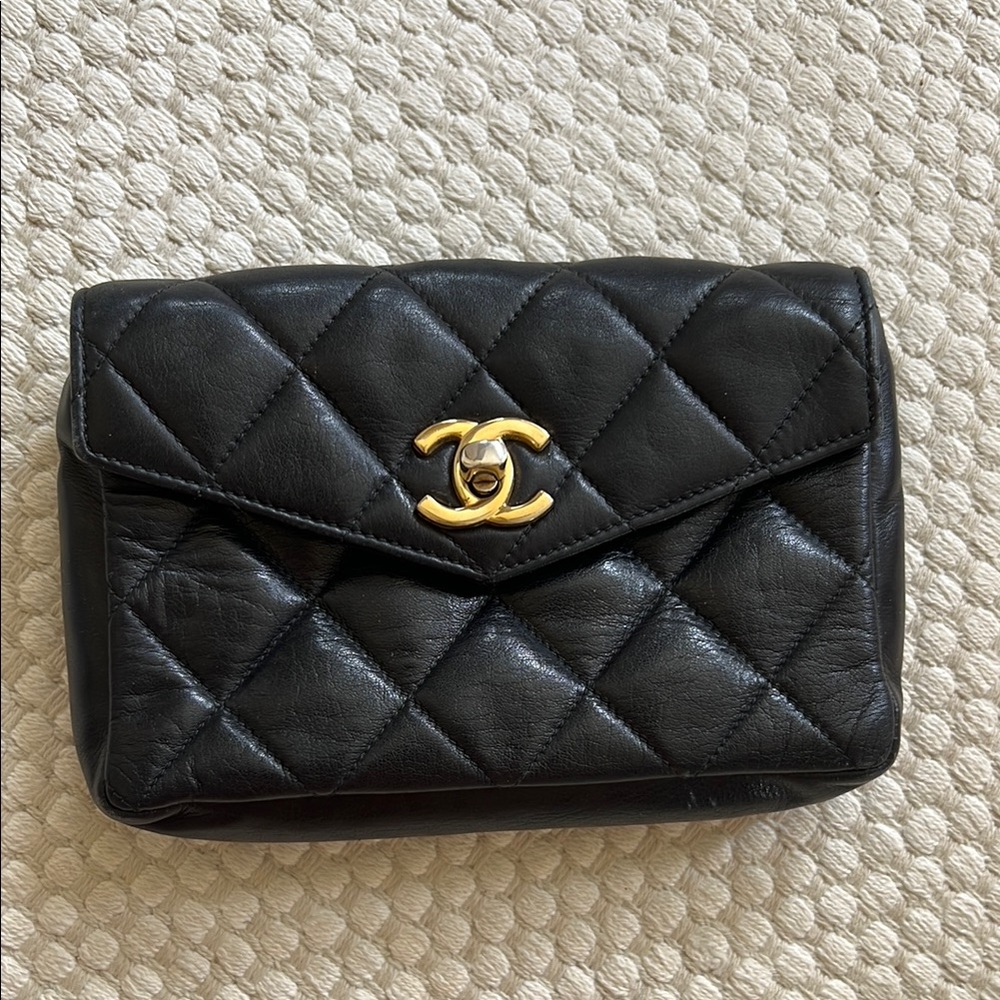 Chanel Black Quilted Clutch with Gold CC Closure